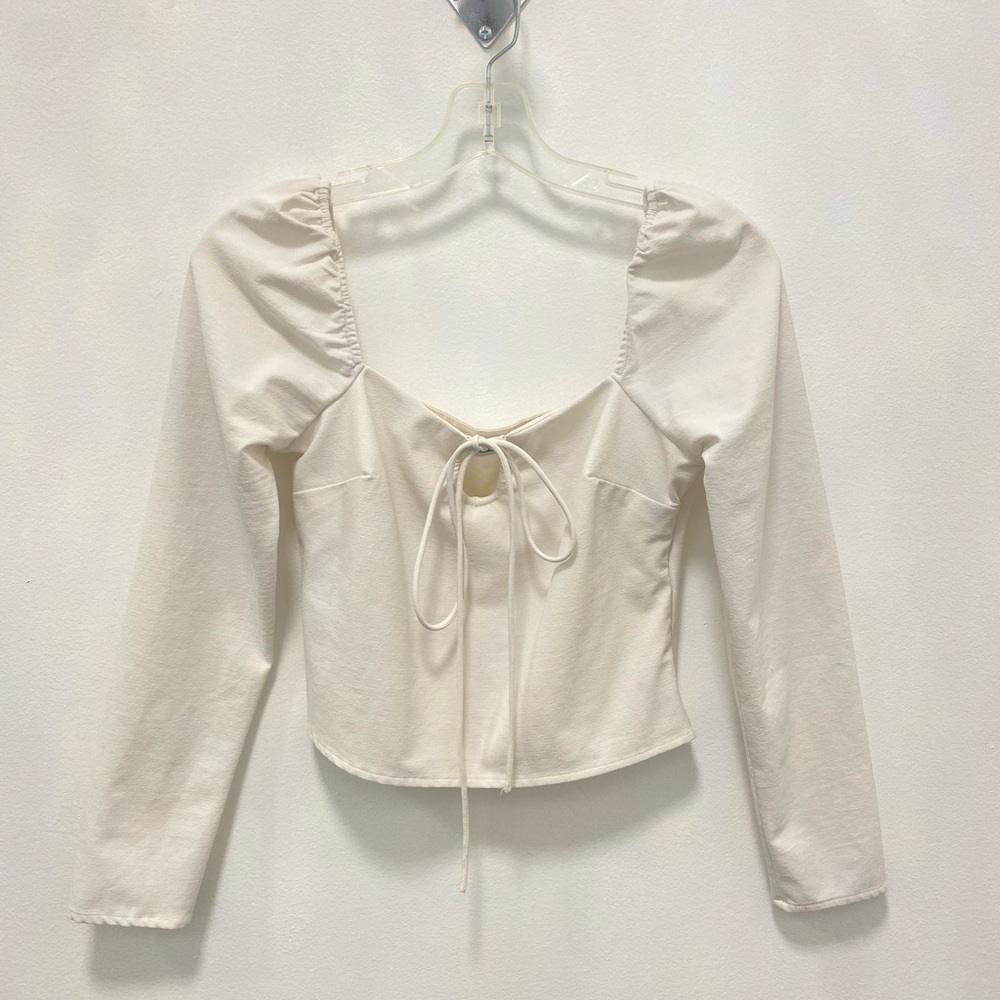 Abercrombie & Fitch White Long Sleeve Crop W Tie In Front